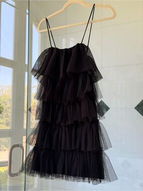 Black Tiered Ruffle Mini Dress with Spaghetti Straps